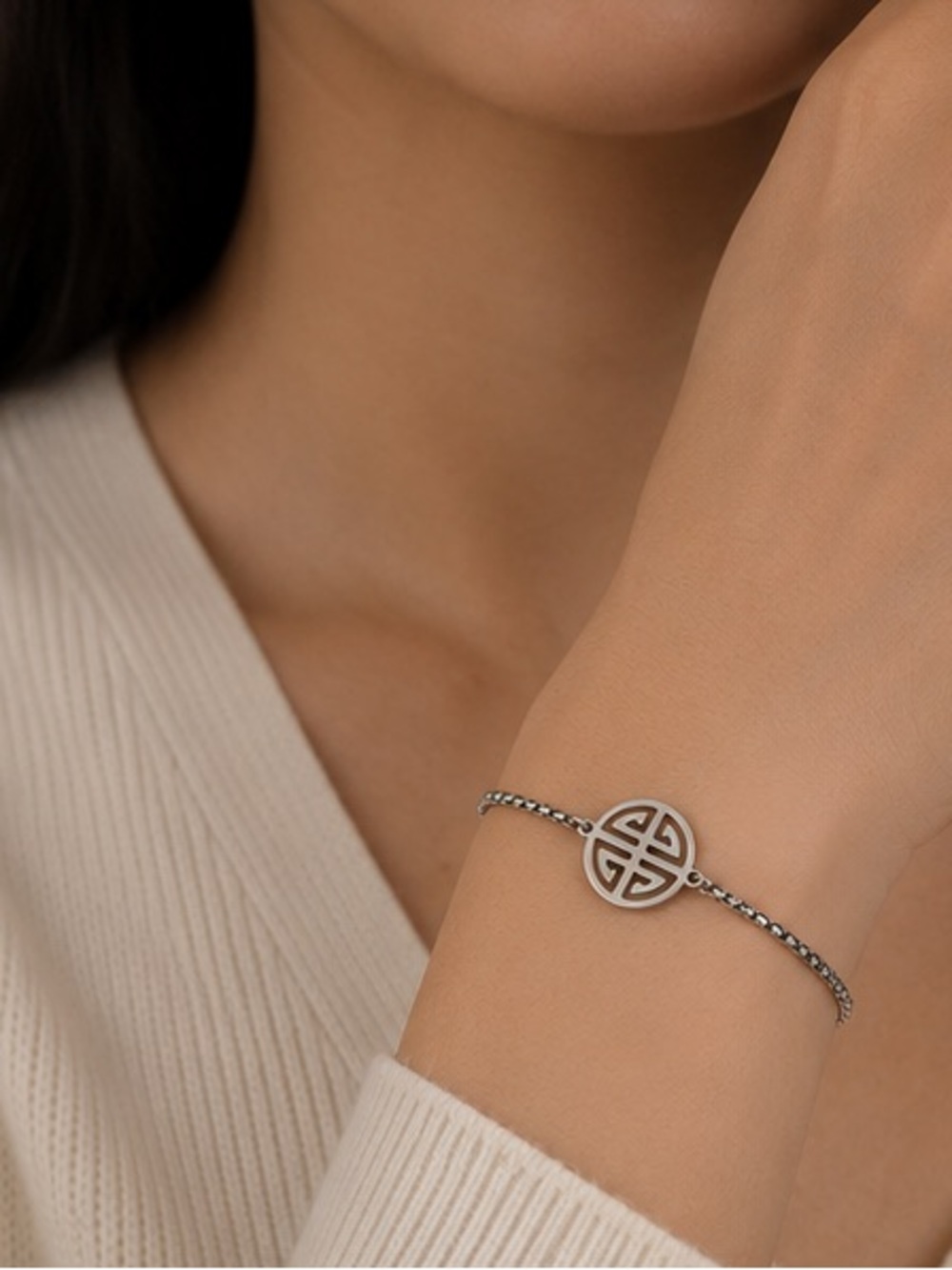 Luxe Silver-Tone Circular Motif Bracelet